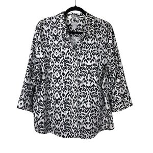 Chico's Womens No-Iron Chic Stretch Geometric Print Button Down 16/18‎ Packable